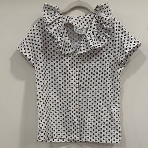 Teddi Black and White Polka Dot Ruffle Blouse